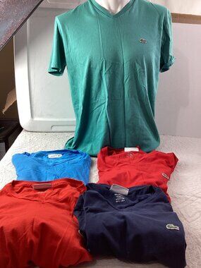 Set of 5 Izod Lacoste Mens V-Neck T-Shirts*Mixed Colors Pima Cotton*Size L*EUC